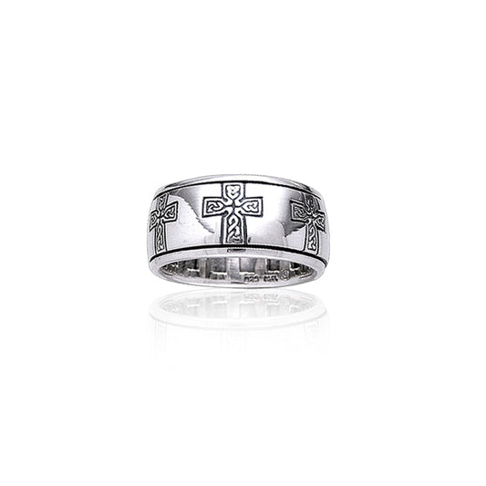 Celtic Knotwork Sterling Silver Cross Spinner Ring TR3779 Ring