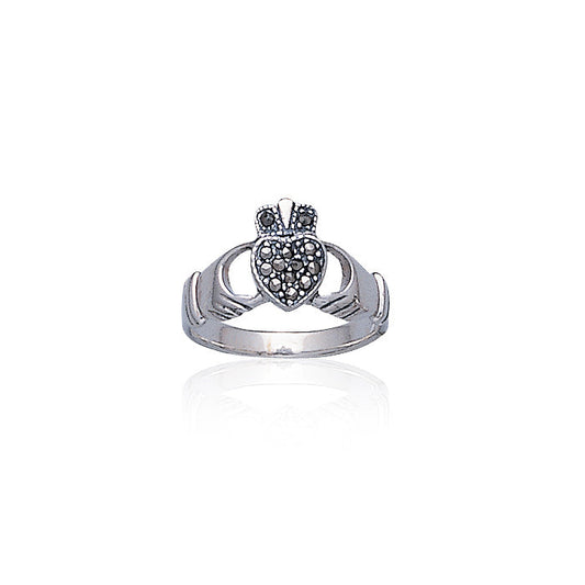Irish Claddagh & Marcasite Heart Silver Ring TR416 Ring