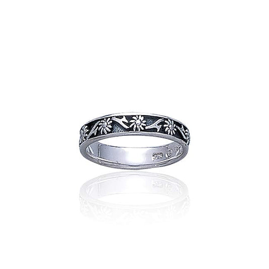Thin Flower Silver Band Ring TR420 Ring