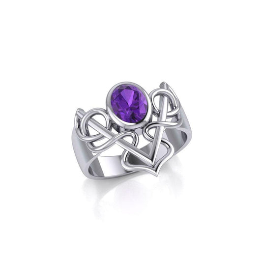 Filigree Twist Silver Ring with Gemstone TR773 Ring