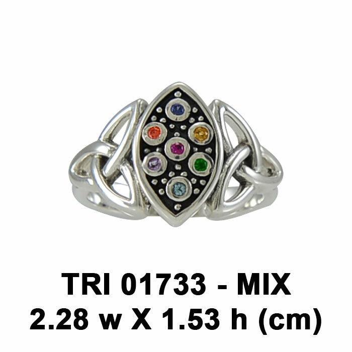 Live in the present moment ~ Celtic Knotwork Trinity Sterling Silver Ring with Chakra Gemstones TRI1733 - peterstone.dropshipping
