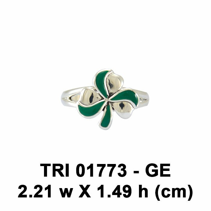Lucky Shamrock Clover Silver Ring with Enamel TRI1773 Ring