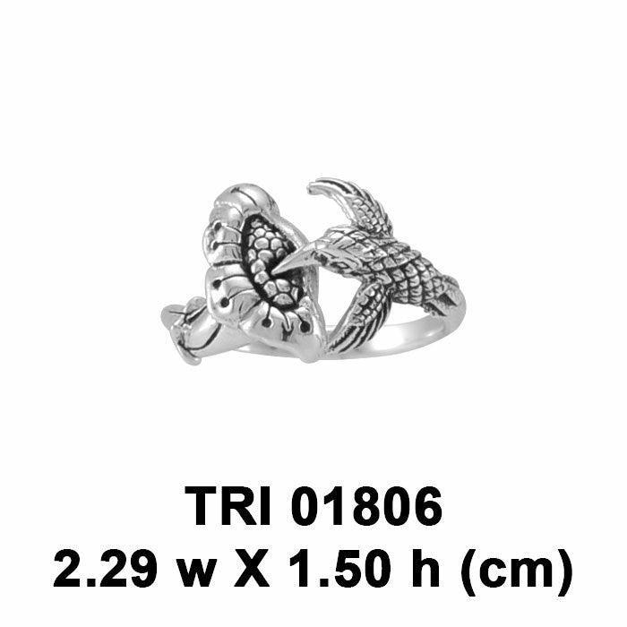 Flying Hummingbird with Flower Silver Ring TRI1806 - peterstone.dropshipping