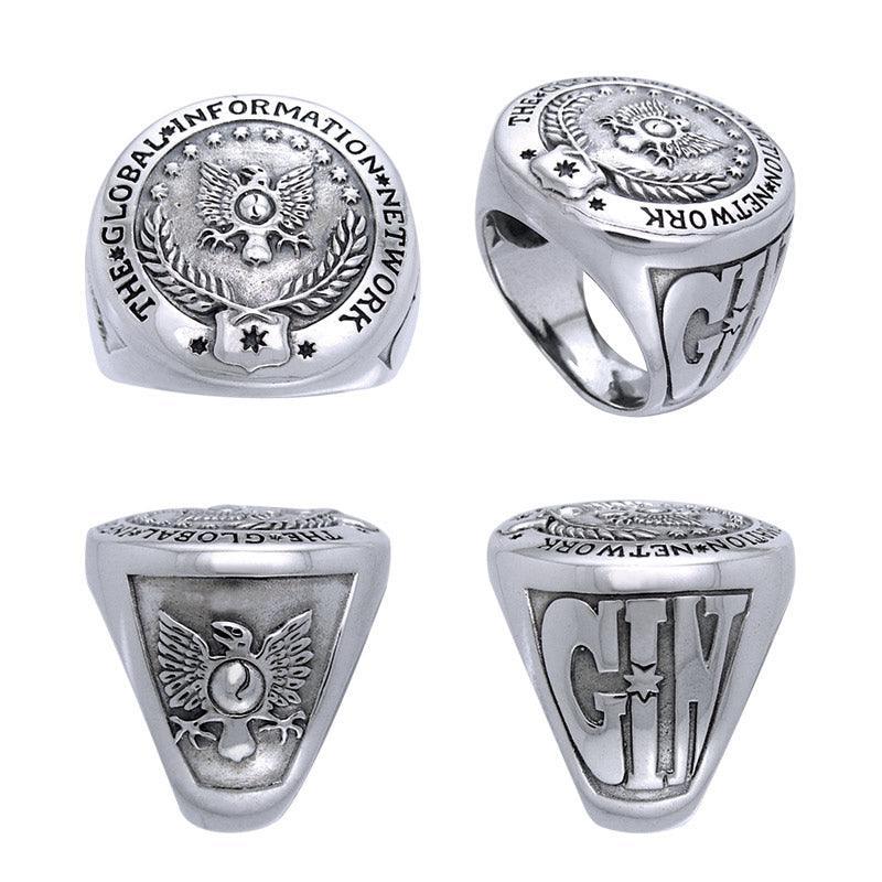 The GIN Logo Silver Men Large Ring TRI1025 - peterstone.dropshipping