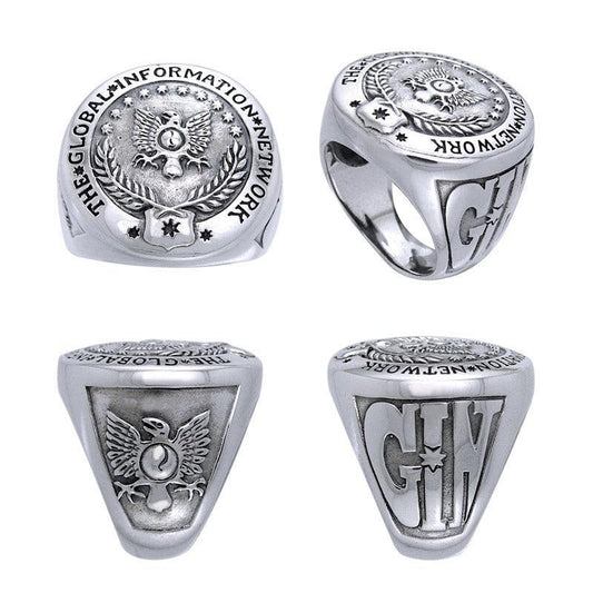 The GIN Logo Silver Men Large Ring TRI1025 - peterstone.dropshipping