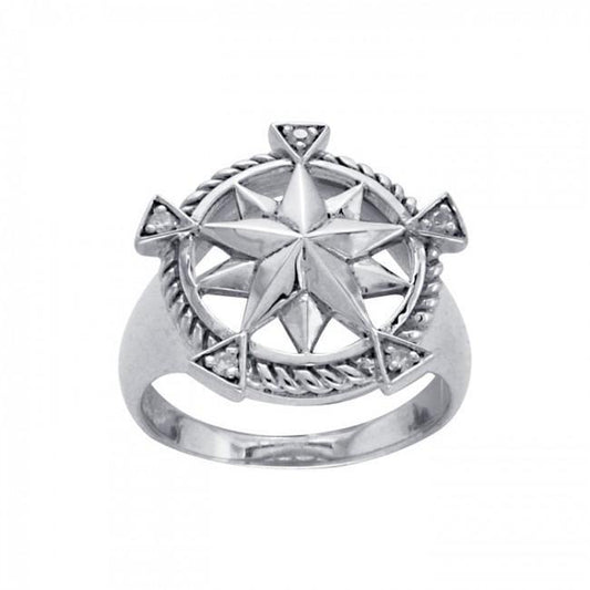 Compass with Gemstone Silver Ring TRI1073 Ring