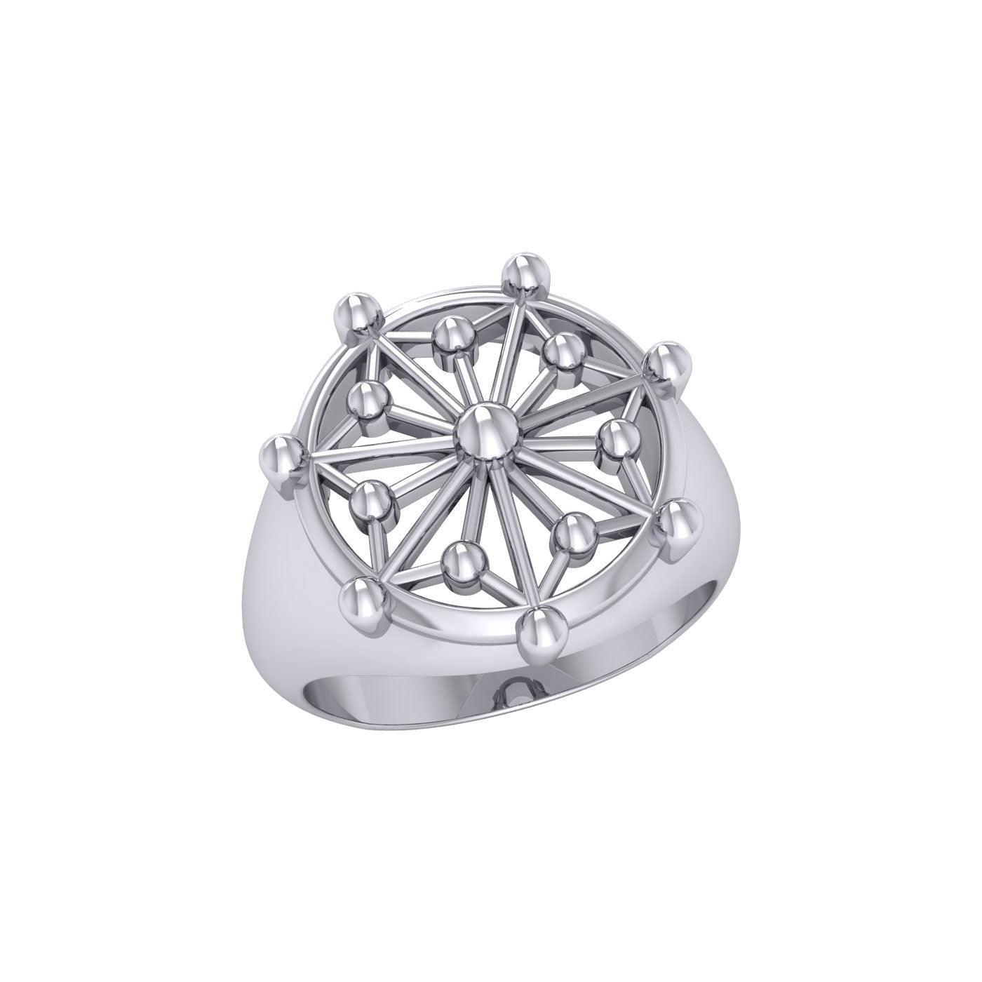 Round Tetragram Energy Symbol Silver Medallion Ring TRI1090 - peterstone.dropshipping