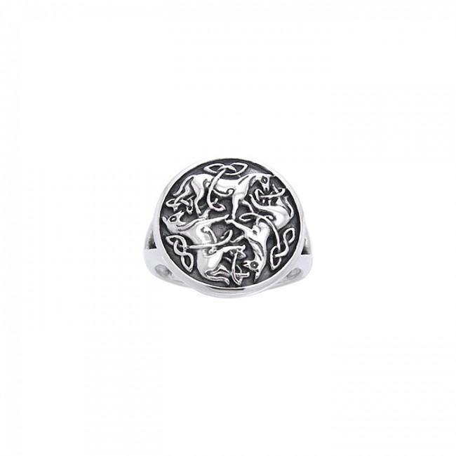 A stylized equestrian triquetra ~ Celtic Knotwork Horse Sterling Silver Ring TRI1113 Ring