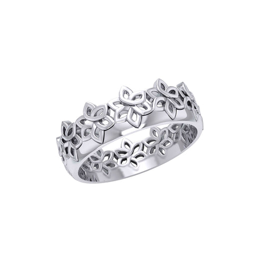 Celtic Floral Silver Band Ring TRI1339