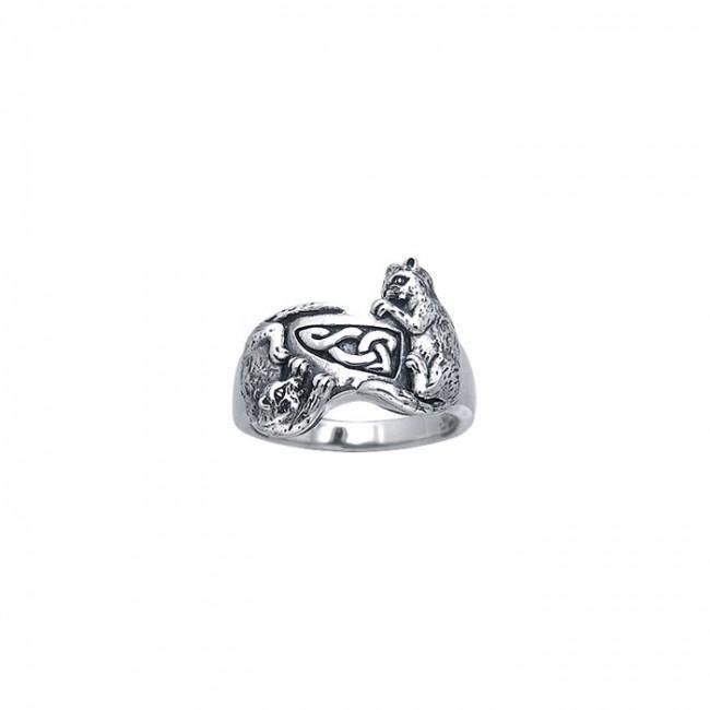 Precious Furry Paws ~ Sterling Silver Celtic Cat Ring TRI140 Ring
