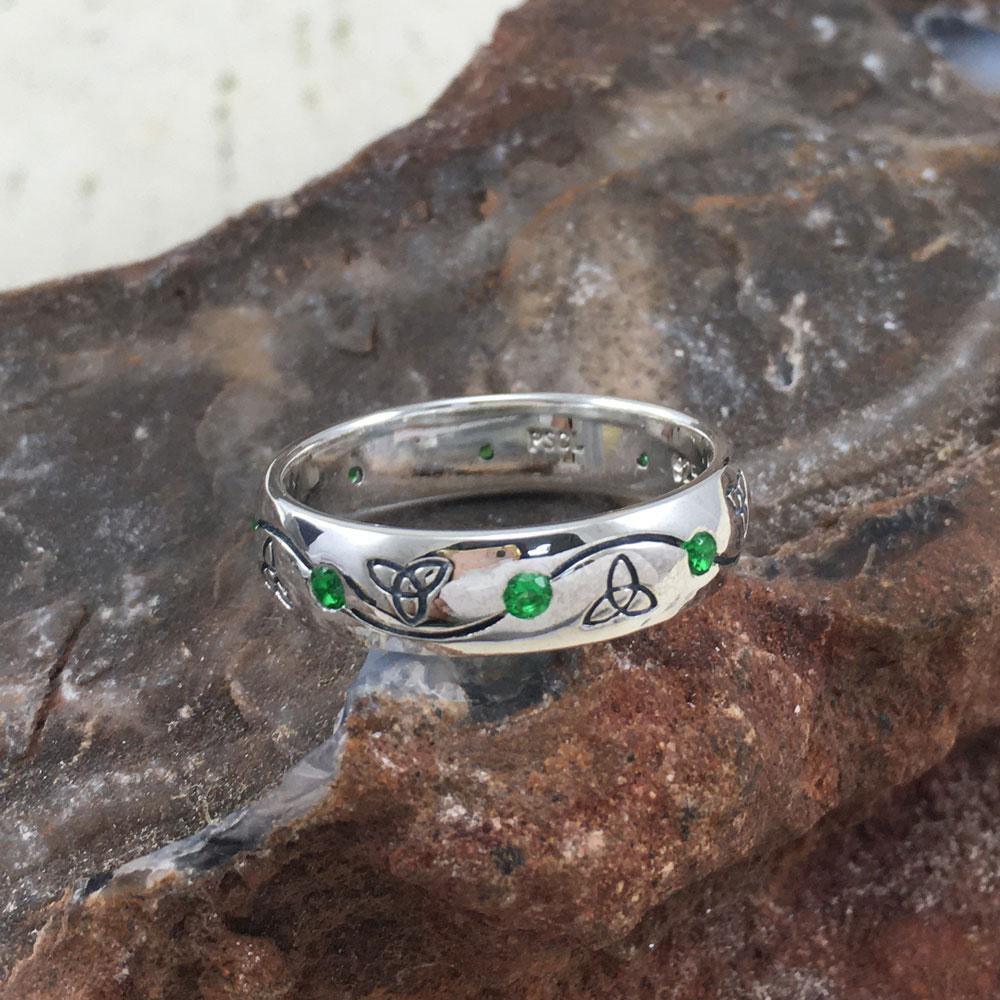 Celtic Knotwork Trinity Sterling Silver Ring with Gemstones TRI1475 - Wholesale Jewelry