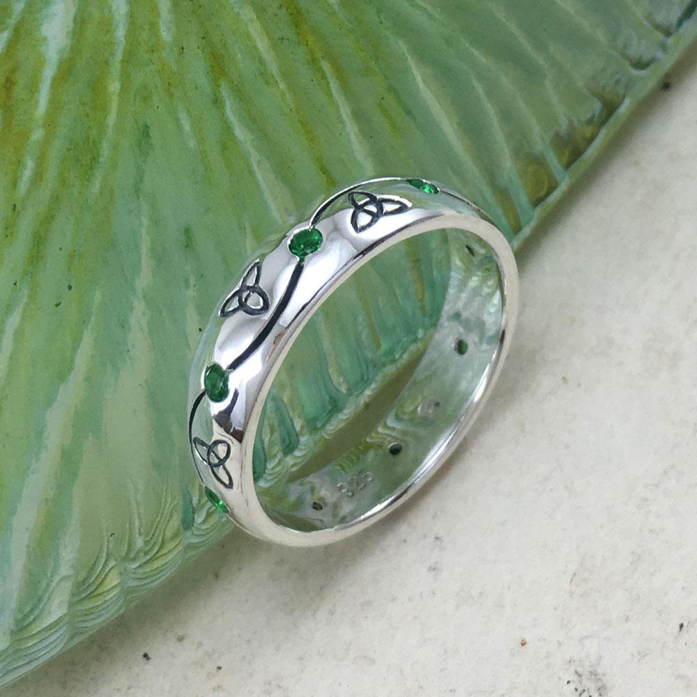 Celtic Knotwork Trinity Sterling Silver Ring with Gemstones TRI1475 - Wholesale Jewelry
