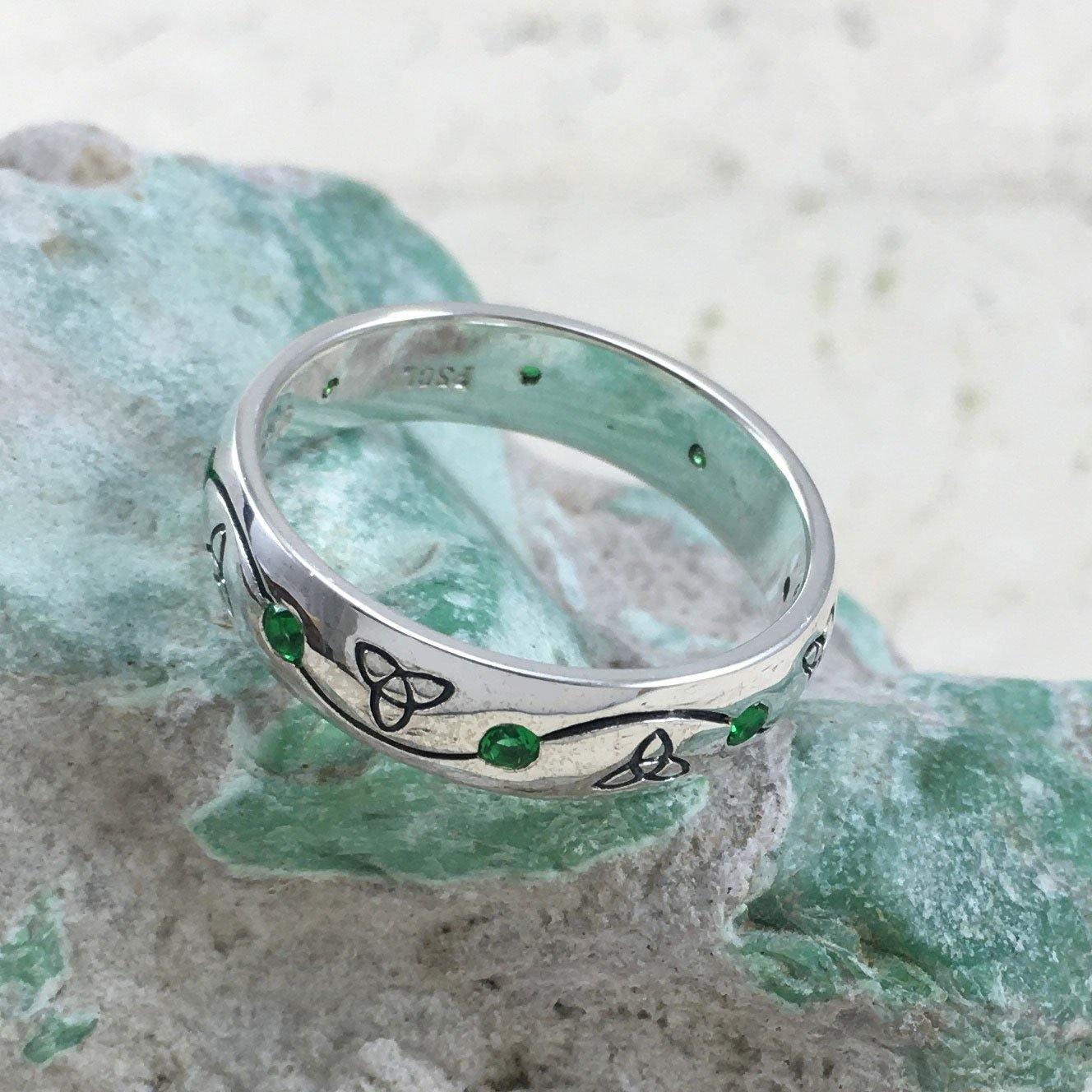 Celtic Knotwork Trinity Sterling Silver Ring with Gemstones TRI1475 - Wholesale Jewelry