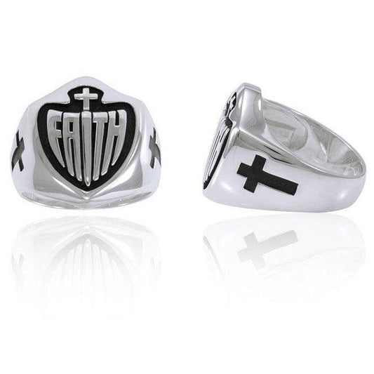 Faith Shield Cross Silver Ring TRI1483 - peterstone.dropshipping
