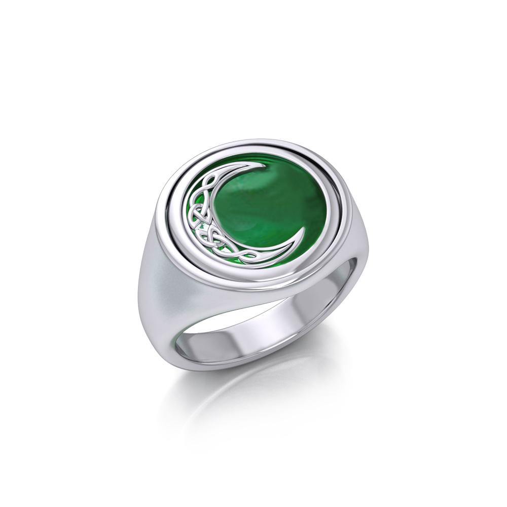 Celtic Crescent Moon Silver Flip Ring with Gemstone TRI155 Ring