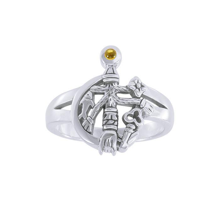 Wear your symbol of strength ~ Cimaruta Witch Sterling Silver Ring with Gemstone TRI1580 Ring
