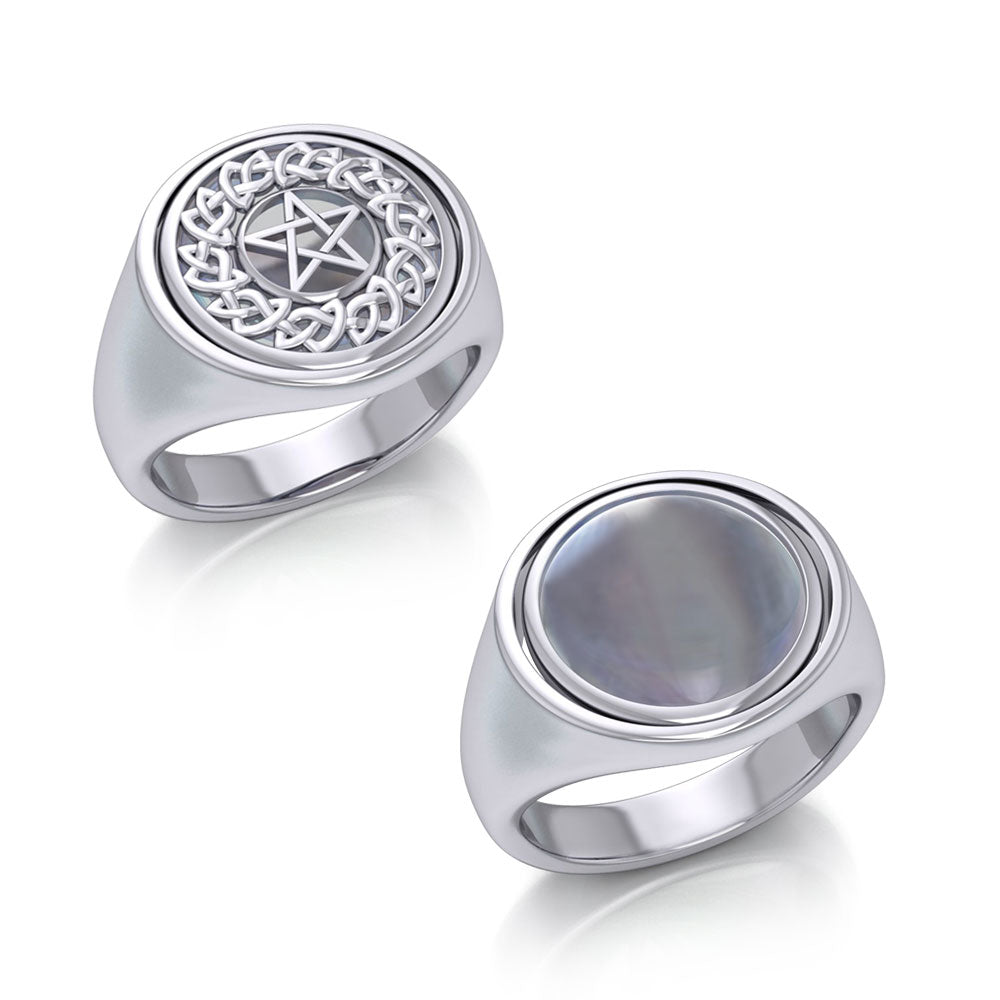 Silver Celtic Pentagram Pentacle Flip Ring TRI161 Ring