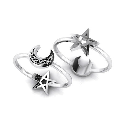 Celtic Crescent Moon and Star Sterling Silver 2 in 1 Ring TRI1681