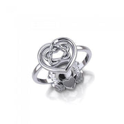 Claddagh and Celtic Heart Sterling Silver 2 in 1 Ring