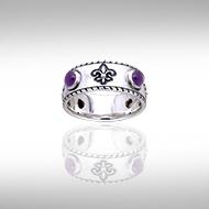 Fleur De Lis with Gems Silver Ring TRI171 Ring