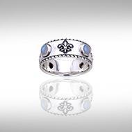 Fleur De Lis with Gems Silver Ring TRI171 Ring