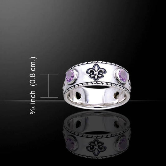 Fleur De Lis with Gems Silver Ring TRI171