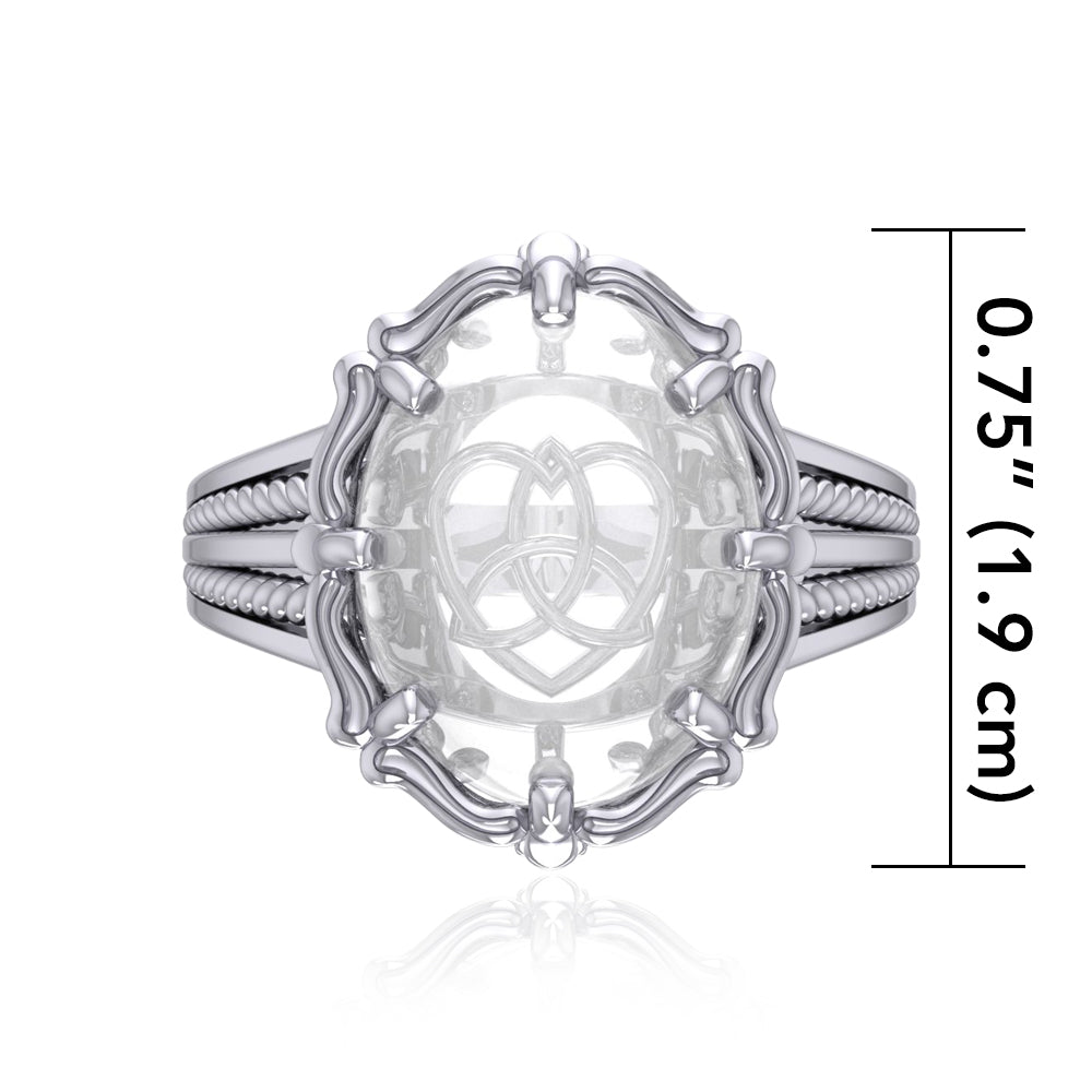 Trinity Heart Sterling Silver Ring with Genuine White Quartz TRI1714