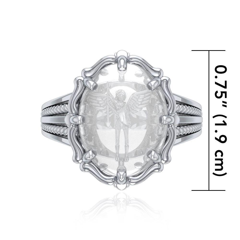 Archangel Michael Sterling Silver Ring with Genuine White Quartz TRI1723 - peterstone.dropshipping