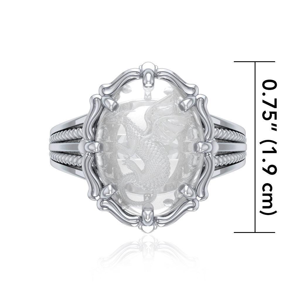 Dragon Sterling Silver Ring with Genuine White Quartz TRI1724 - peterstone.dropshipping
