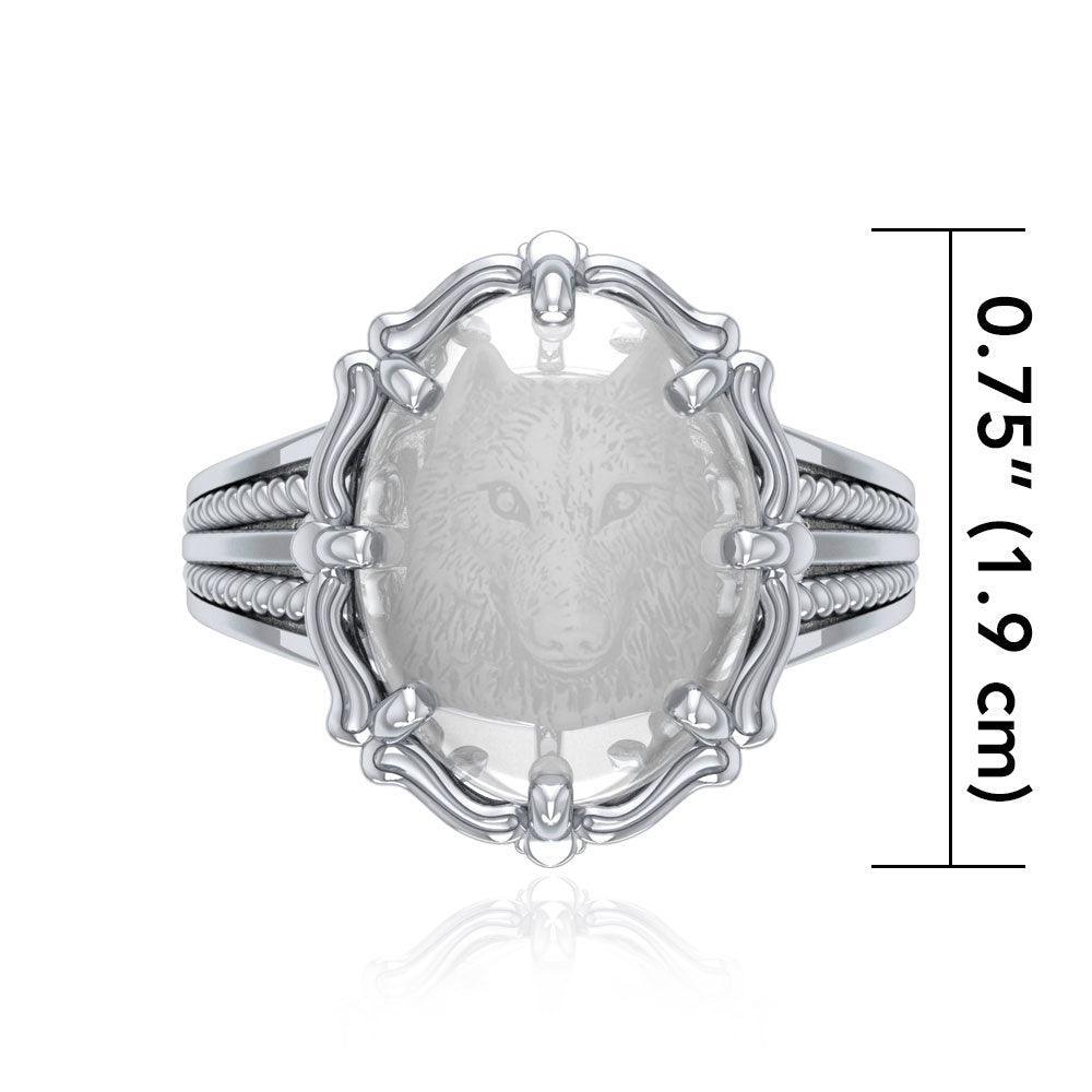 Wolf Sterling Silver Ring with Genuine White Quartz TRI1725 - peterstone.dropshipping