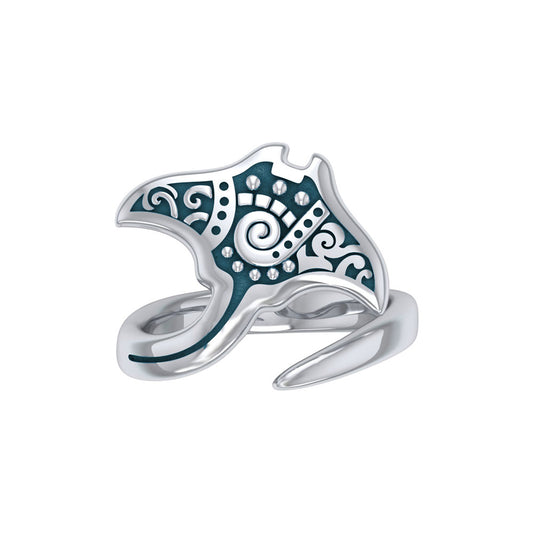 Silver Aboriginal Manta Ray Spoon Ring TRI1774