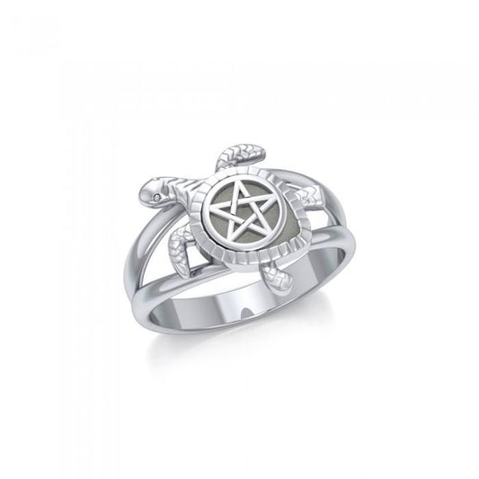 Sea Turtle with Pentacle Silver Ring TRI1783 - Peter Stone Wholesale