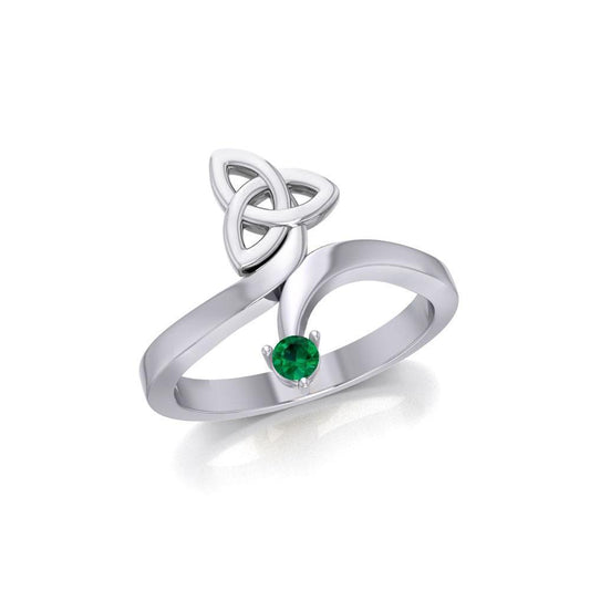 Celtic Trinity Knot with Round Gem Silver Ring TRI1788 Ring