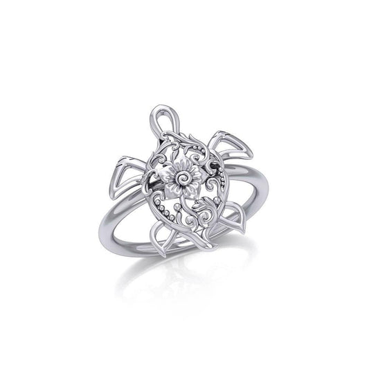 One meaningful step at a time Silver Sea Turtle Filigree Ring TRI1792 Ring