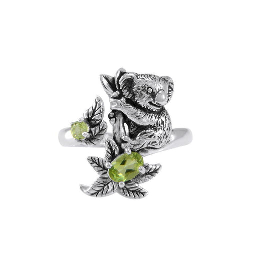 Koala Bear with Gemstone Flower Silver Ring TRI1819 Ring