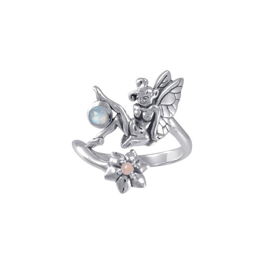 Fairy with Flower Silver Ring with Gemstones TRI1820 Ring