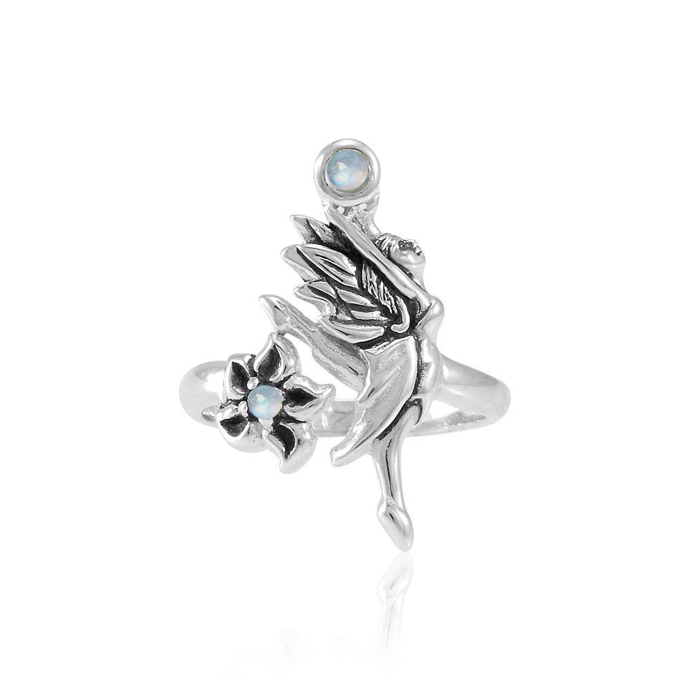 Dancing Fairy with Flower Silver Ring with Gemstone TRI1821 Ring