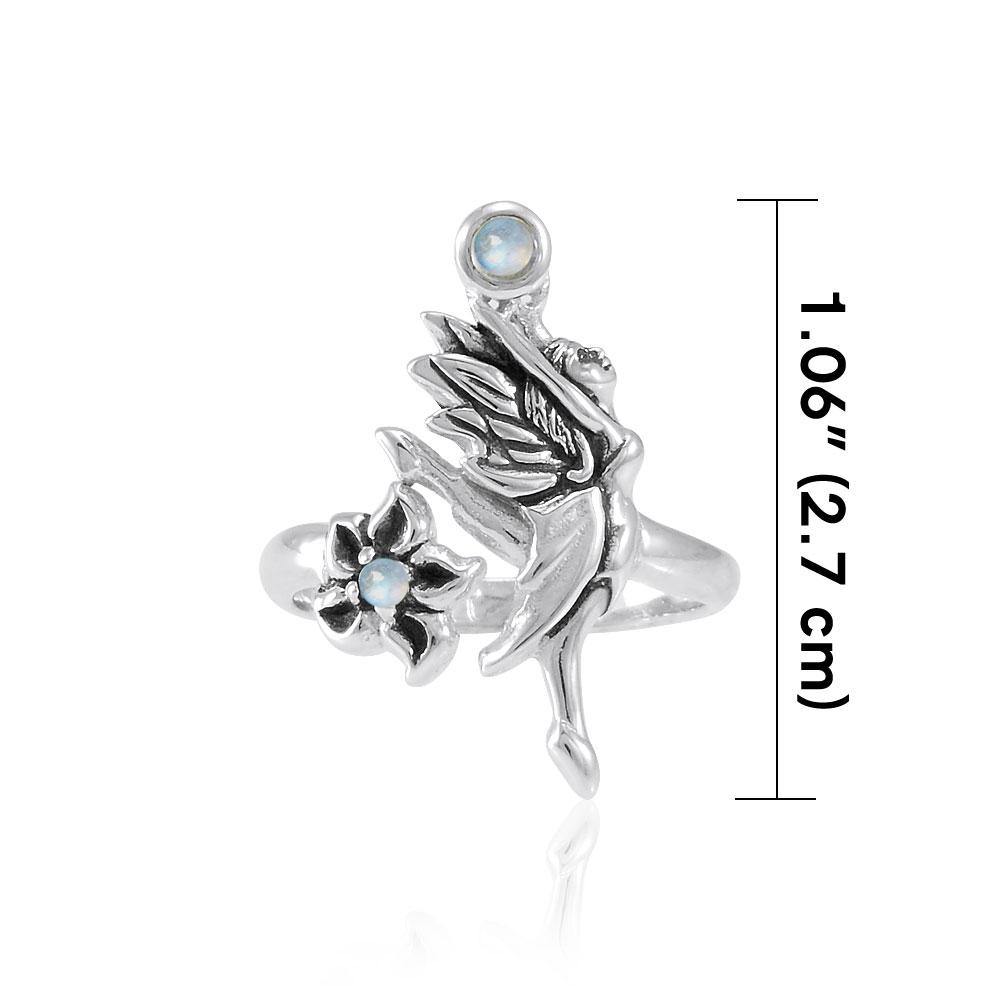 Dancing Fairy with Flower Silver Ring with Gemstone TRI1821 Ring