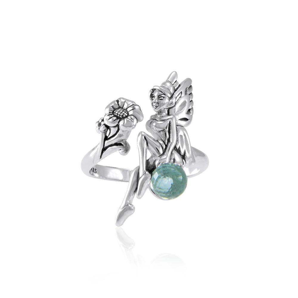 Fairy and Flower Silver Ring with Gemstone Ball TRI1823 Ring