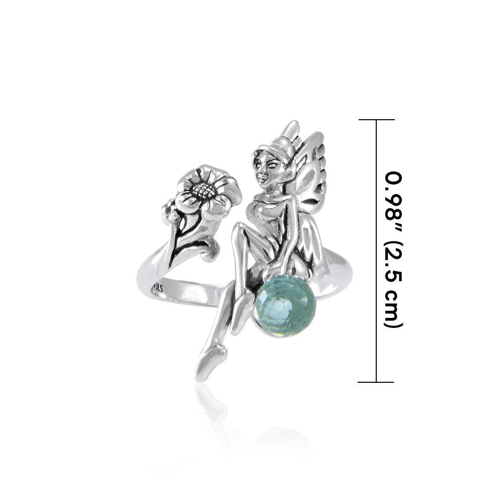 Fairy and Flower Silver Ring with Gemstone Ball TRI1823 Ring