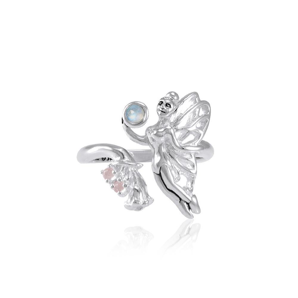 Flying Fairy with Flower Silver Ring with Gemstone TRI1825 Ring