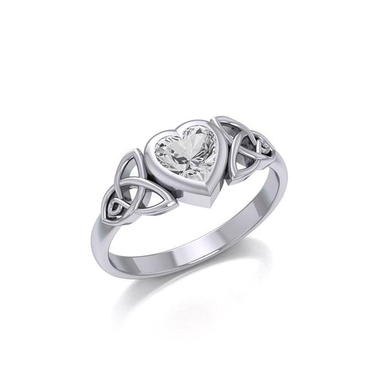 Celtic Trinity Knot with Heart Gemstone Silver Ring TRI1837 - Peter Stone Wholesale