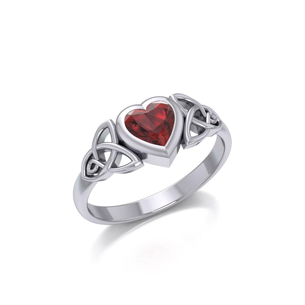 Celtic Trinity Knot with Heart Gemstone Silver Ring TRI1837 - Peter Stone Wholesale