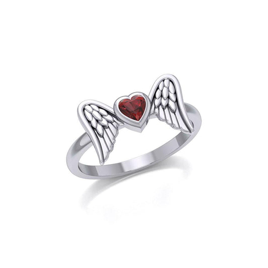 Heart Gemstone and Double Angel Wings Silver Ring TRI1839 - Peter Stone Wholesale