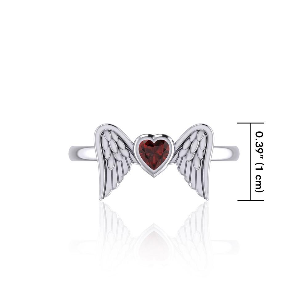 Heart Gemstone and Double Angel Wings Silver Ring TRI1839 - Peter Stone Wholesale