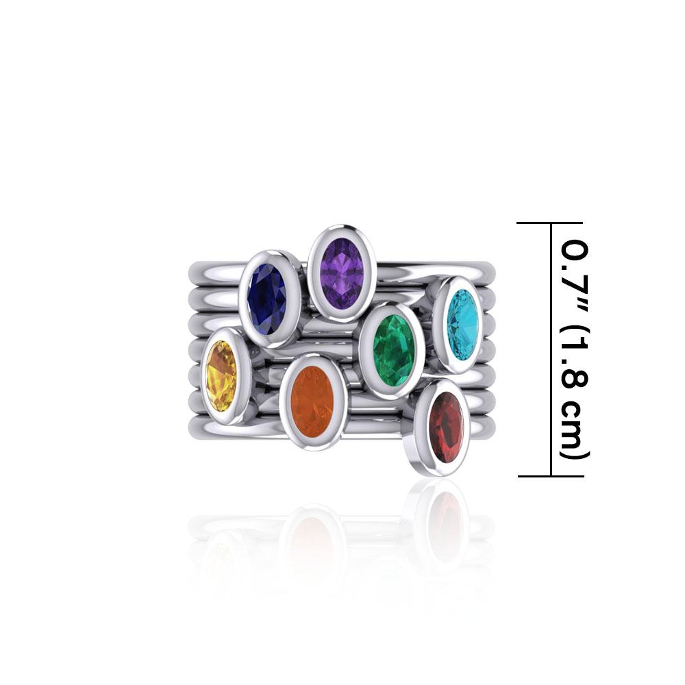 Oval Chakra Gemstone on Silver Stack Ring TRI1856 - Peter Stone Wholesale