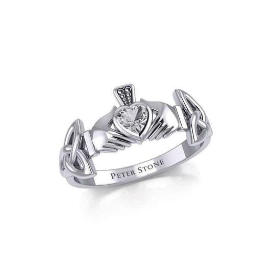 Irish Claddagh with Celtic Hand Silver Ring with Gemstone TRI1902 Ring