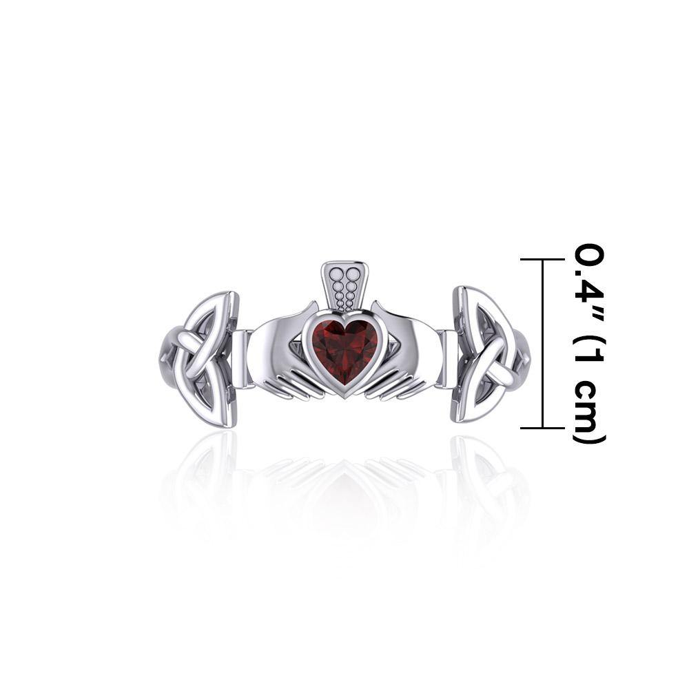 Irish Claddagh with Celtic Hand Silver Ring with Gemstone TRI1902 Ring