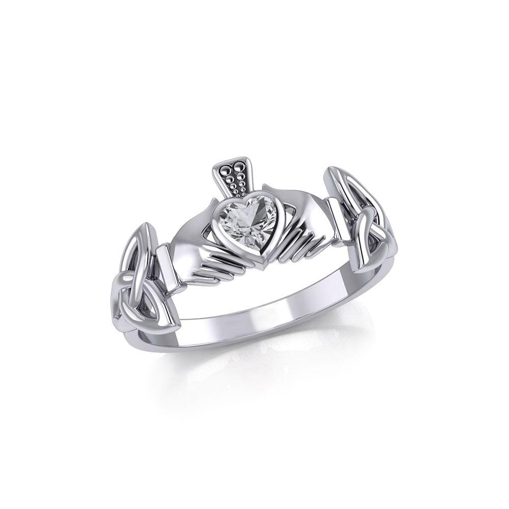 Irish Claddagh with Celtic Hand Silver Ring with Gemstone TRI1902 Ring