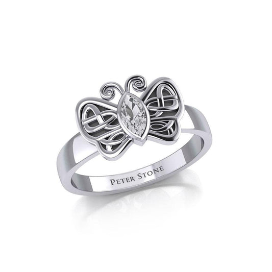 Silver Celtic Butterfly Ring with Marquise Gemstone TRI1907 Ring